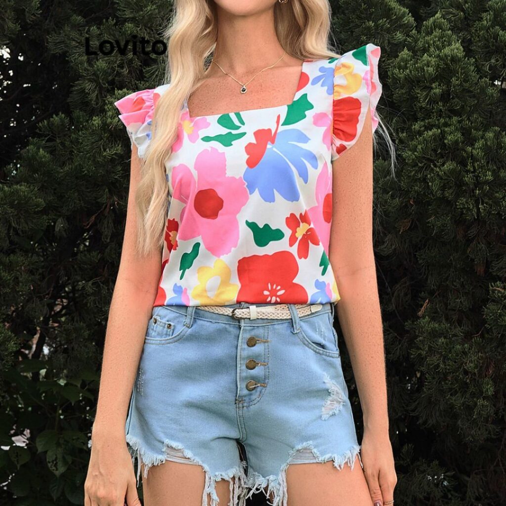 blusa elegante colorida e floral