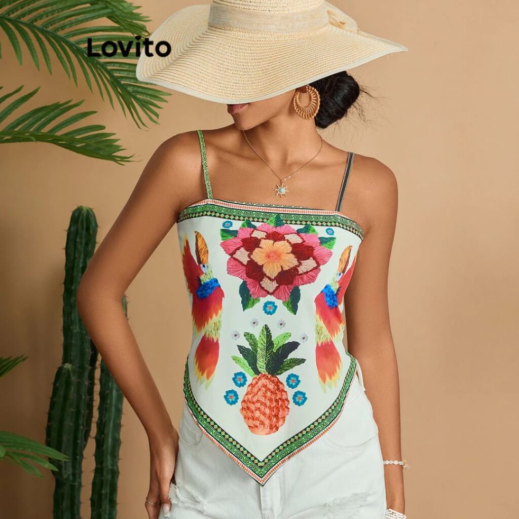 blusa elegante estampa tropical