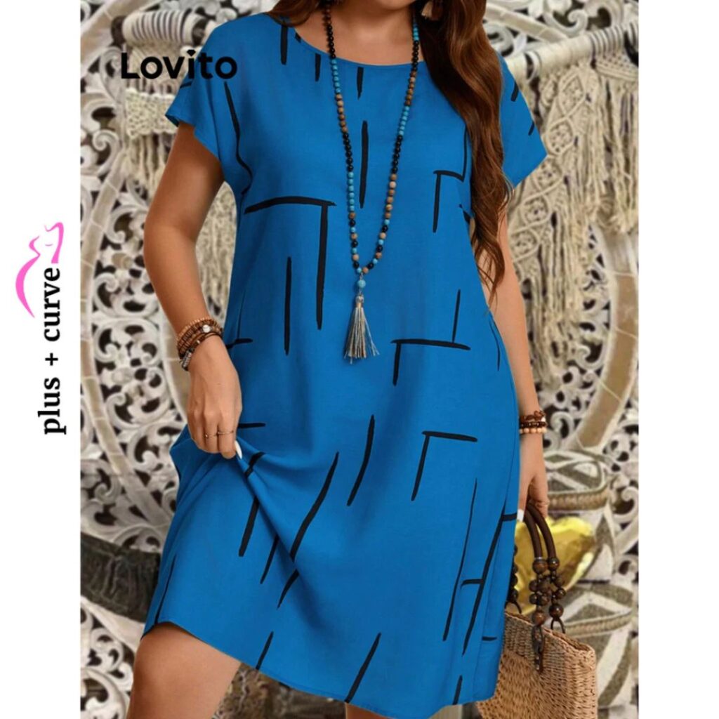 moda plus size vestido estampa Geométrica