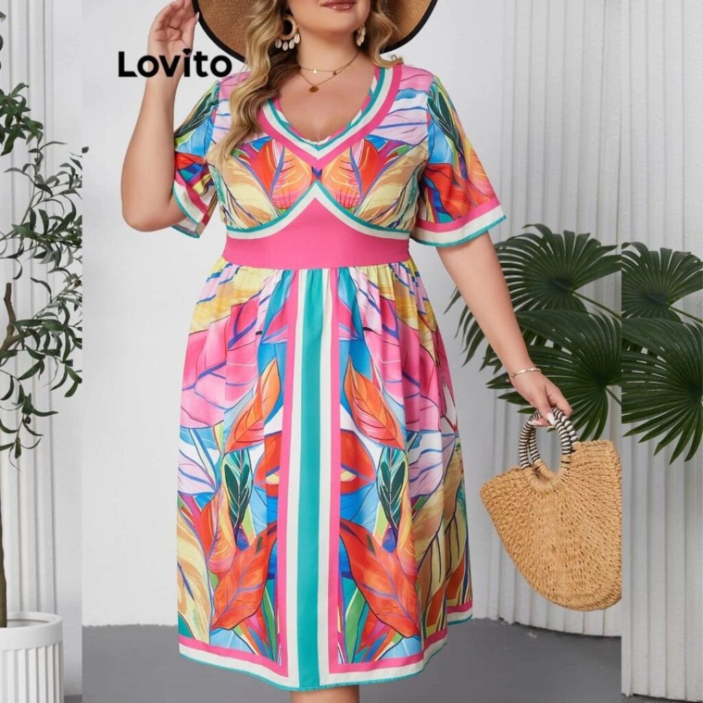 moda plus size vestido estampa TROPICAL