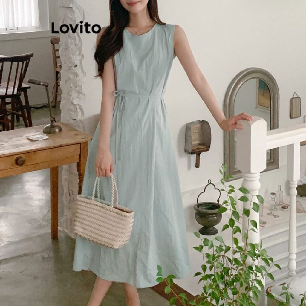 Vestido azul claro moda para senhoras