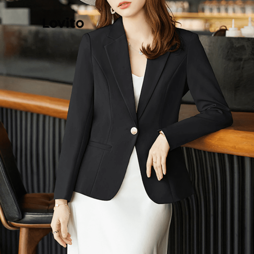 Blazer casual de botão liso Blazer casual de botão liso