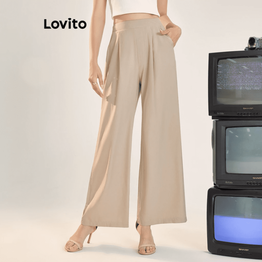 Calça com Bolsos de Cintura Alta e Estrutura de Linha Casual Calça com Bolsos de Cintura Alta e Estrutura de Linha Casual