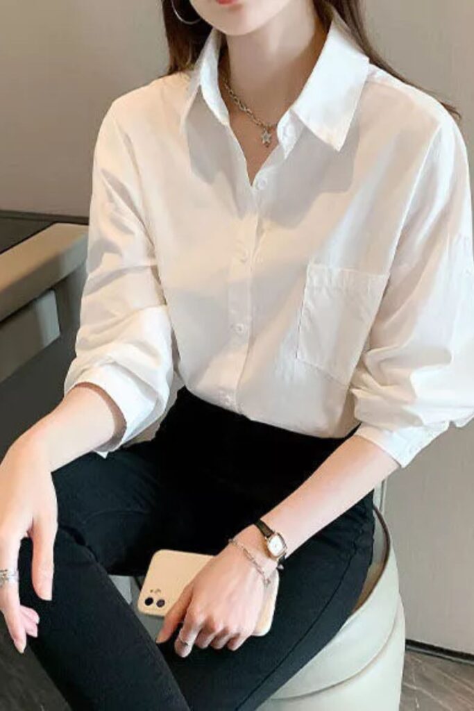 Camisa Branca Versão Coreana Feminina Versátil