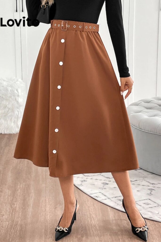 Como Usar Marrom - Saia elegante com botões e cinto simples