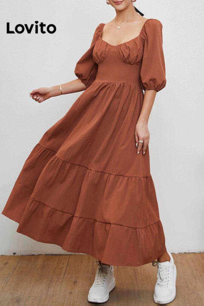 Como Usar Marrom - Vestido De Baile Simples Manga Bufante