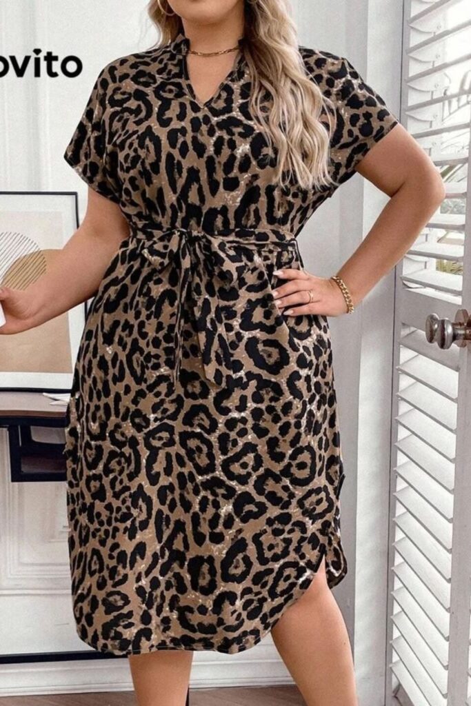 Como Usar Marrom - Vestido Plus Size Curvo Casual Leopardo