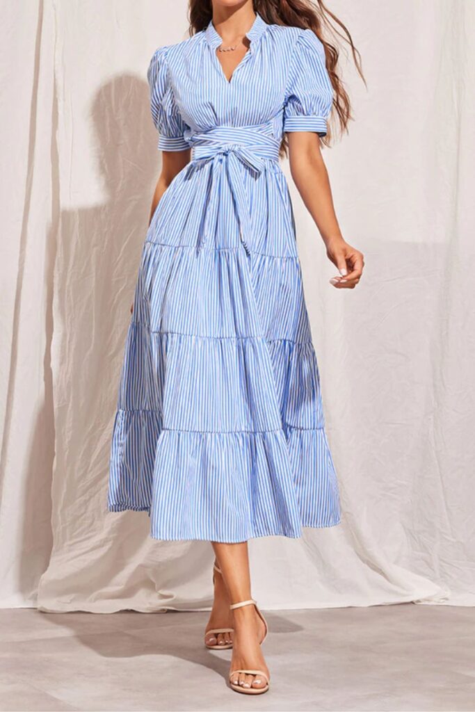 Como combinar azul - Vestido Feminino Maxi Listrado