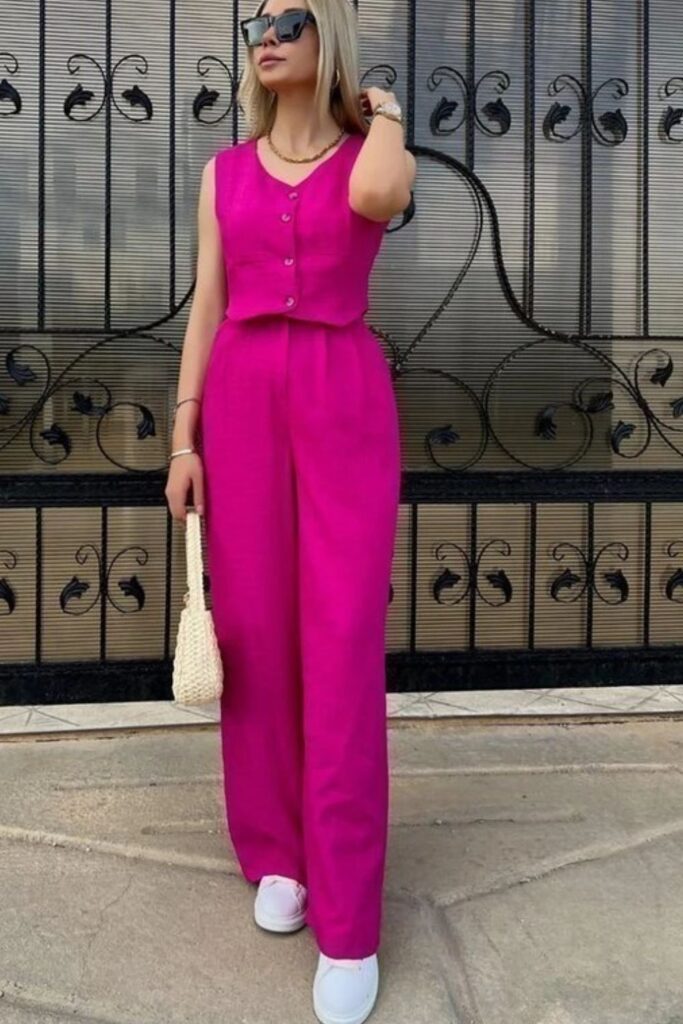 Como combinar rosa - Conjuntos elegantes de calças com bolso falso