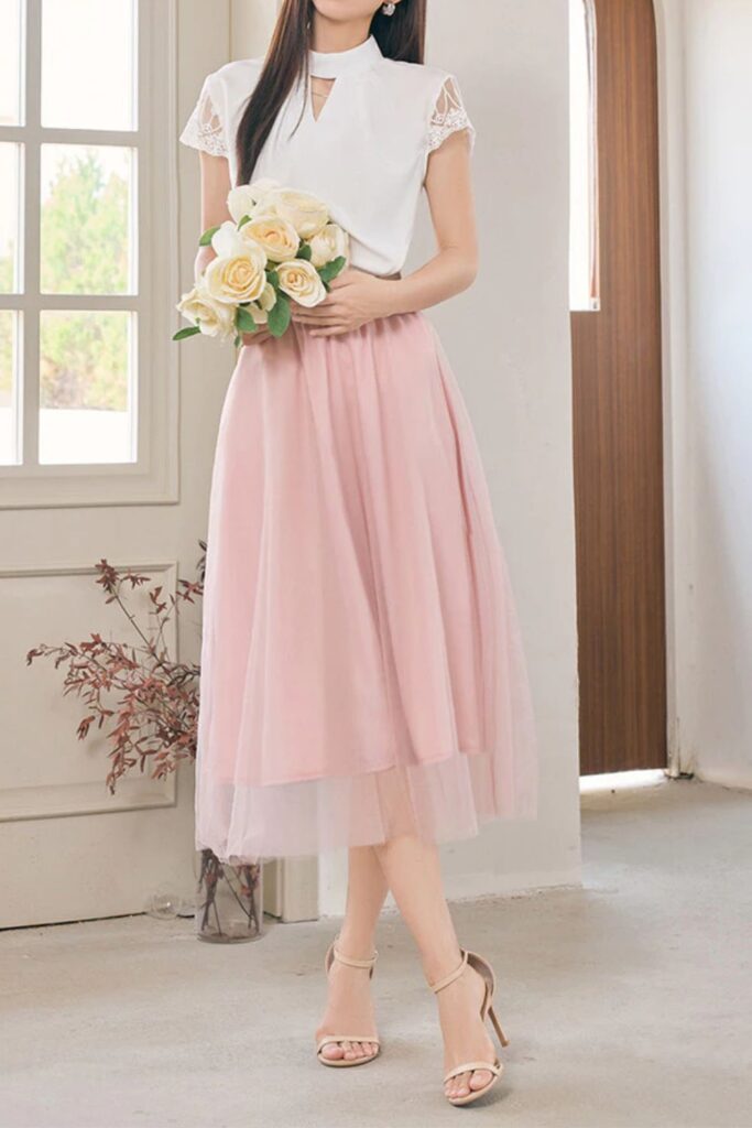 Como combinar rosa - Saia casual de malha contrastante