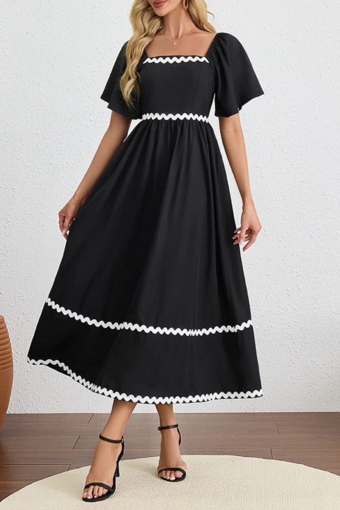 Como usar vestido midi - Vestido elegante liso com babados