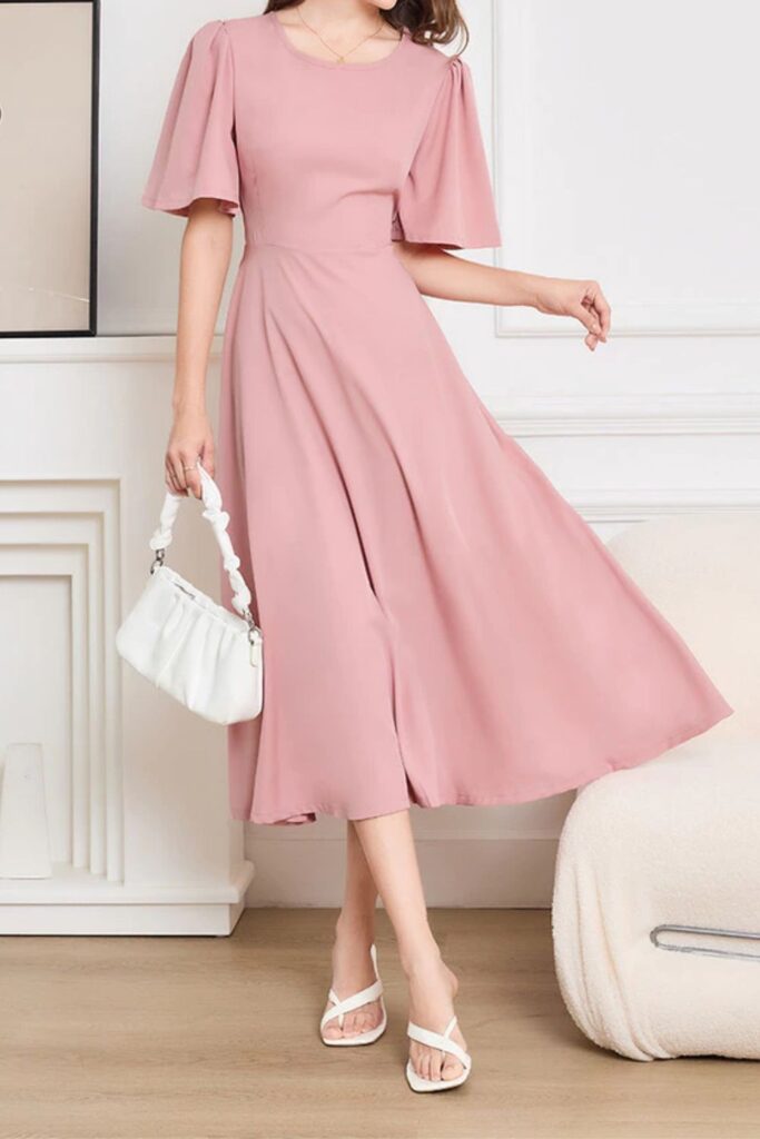 Como usar vestido midi - Vestido elegante liso com laço nas costas