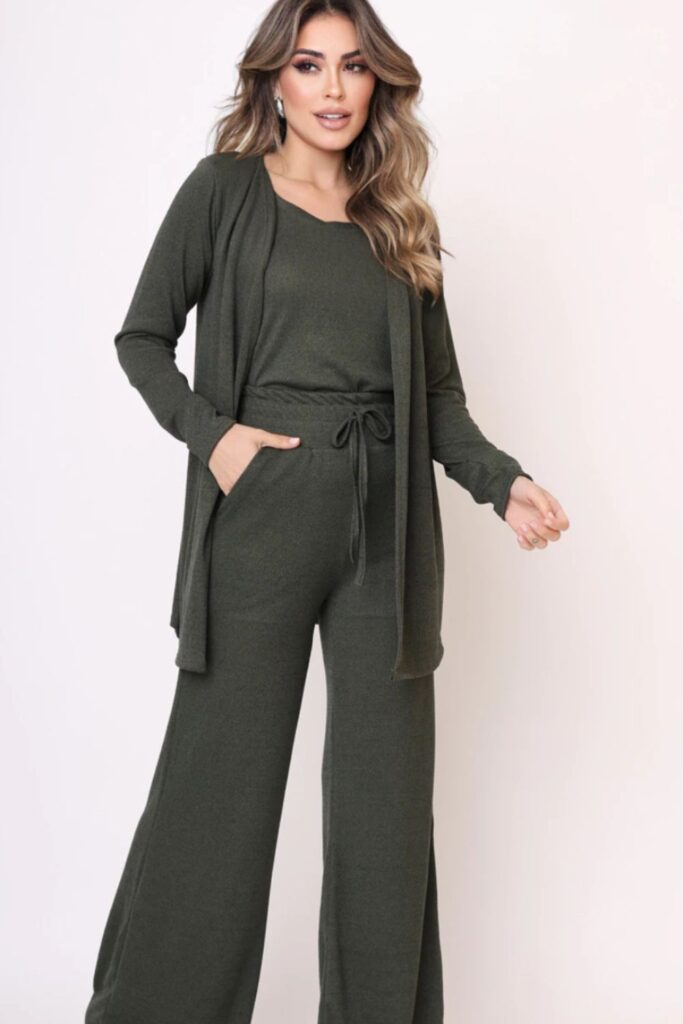Conjunto 3 Peças Calça Cardigan E Regata Ana Paula