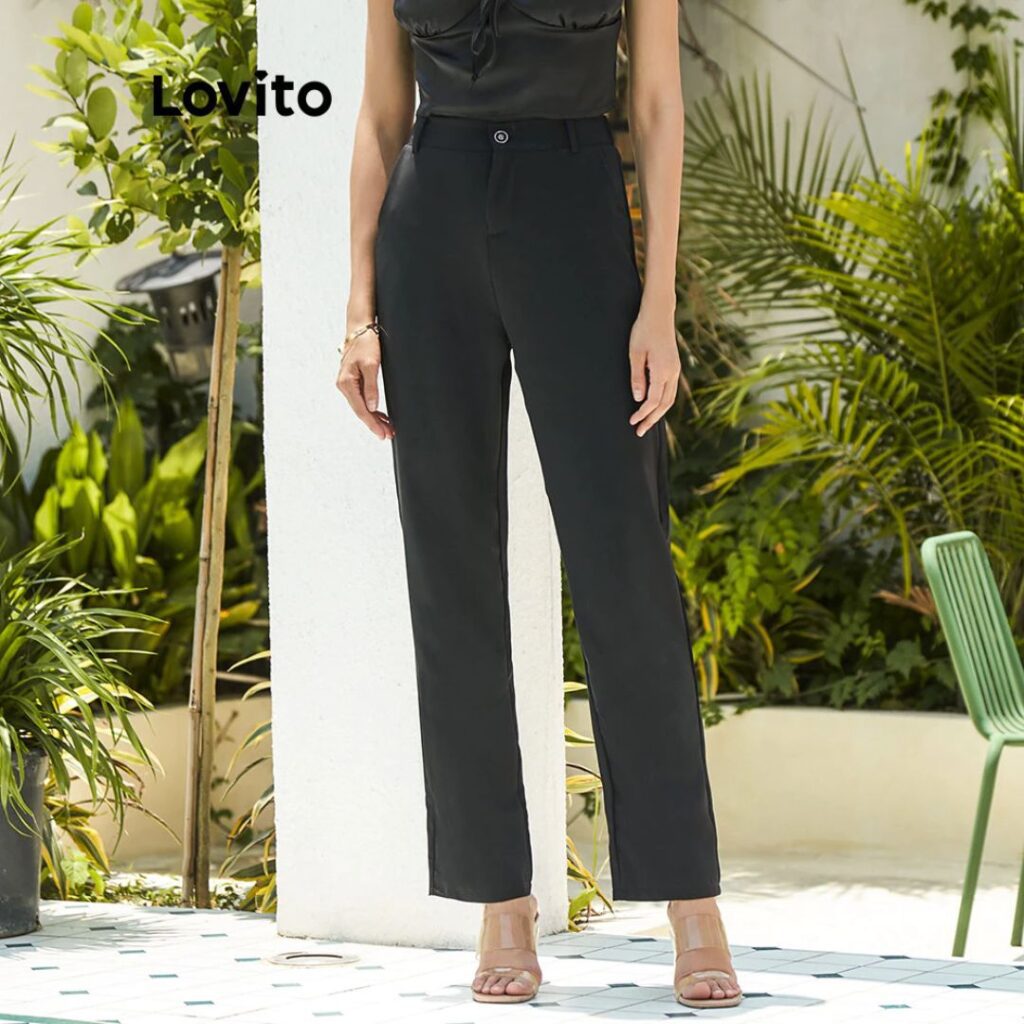 Calça Lisa de Cintura Alta e Perna Reta