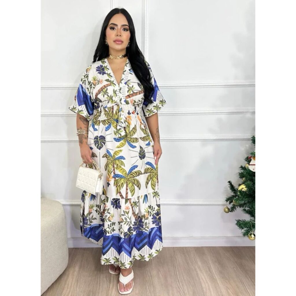 Vestido Midi Inspiração em estampas tropicais Vestido Midi Inspiração em estampas tropicais