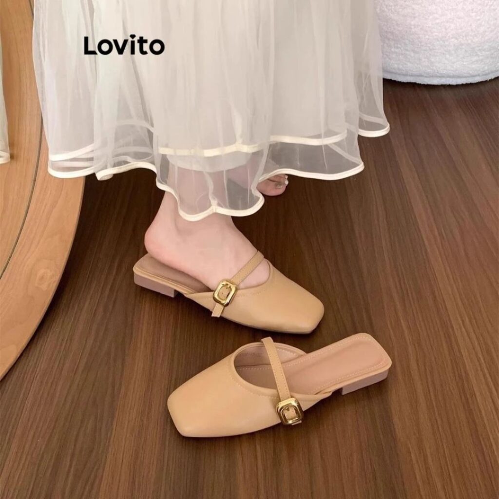  Sandália plana estilo ballet com cabeça quadrada lisa 