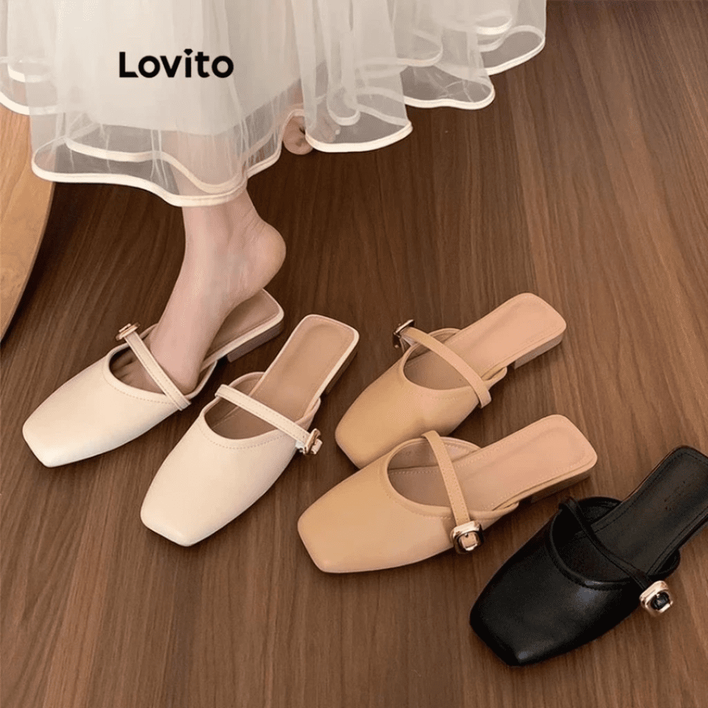 Sandália plana estilo ballet com cabeça quadrada lisa Sandália plana estilo ballet com cabeça quadrada lisa