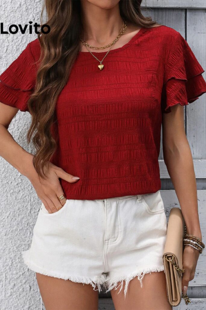 Como combinar vermelho - Blusa casual simples com babados