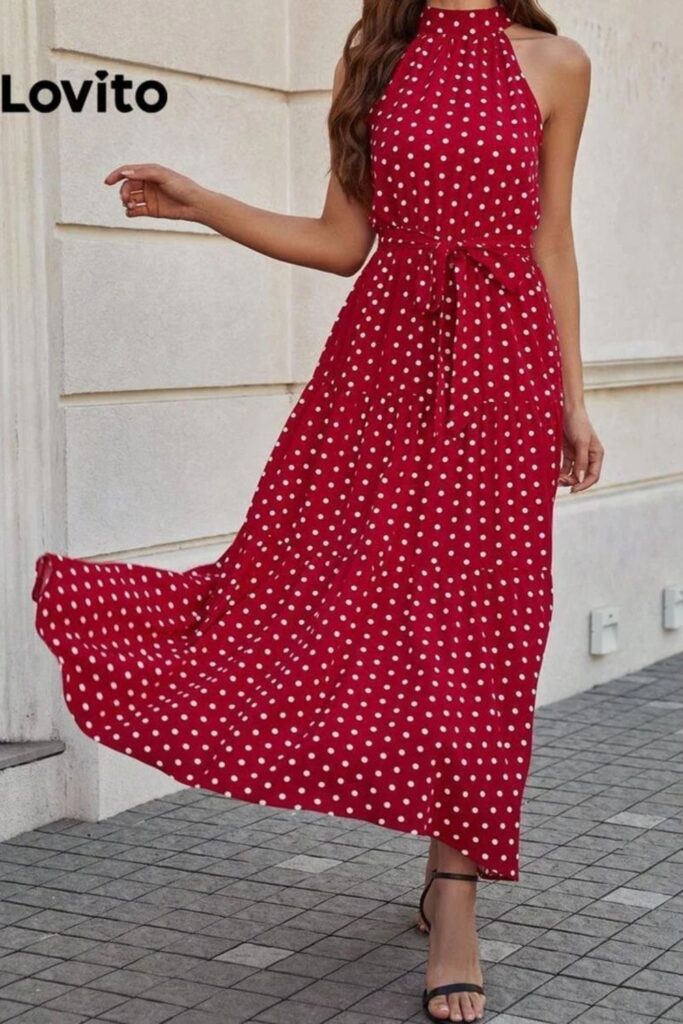 Como combinar vermelho - Vestido Boho de bolinhas com cinto