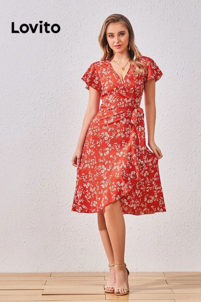 Como combinar vermelho - Vestido Feminino de Estampa Ditsy