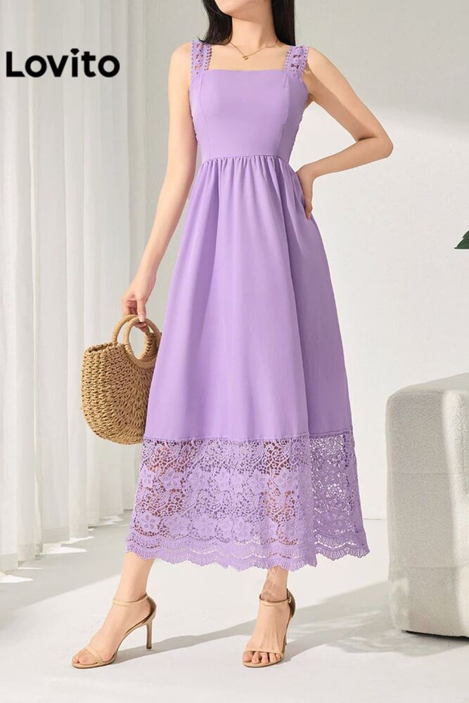Quais Cores Combinam com Roxo - Vestido casual de renda simples