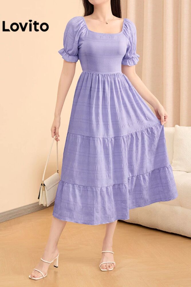 Quais Cores Combinam com Roxo - Vestido casual liso com babados