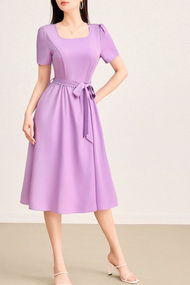 Quais Cores Combinam com Roxo - Vestido elegante com gravata frontal lisa