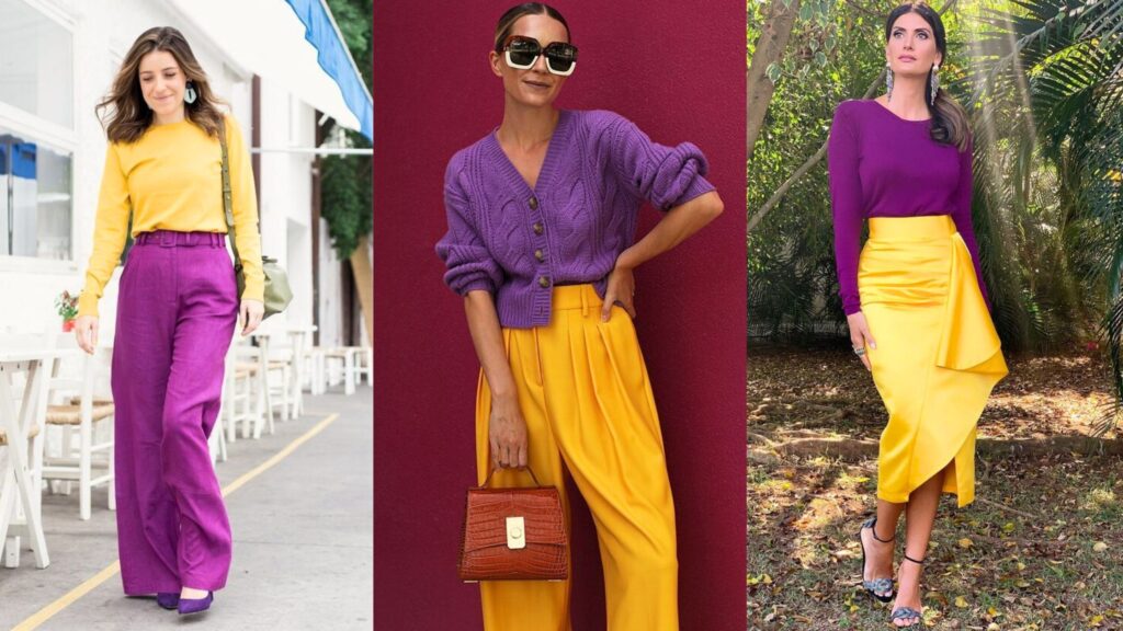 Quais cores combinam com roxo - look roxo + amarelo Quais cores combinam com roxo - look roxo + amarelo