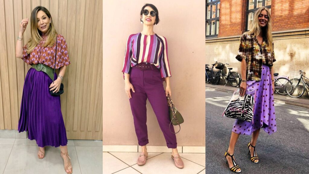 Quais cores combinam com roxo - look roxo + estampa Quais cores combinam com roxo - look roxo + estampa