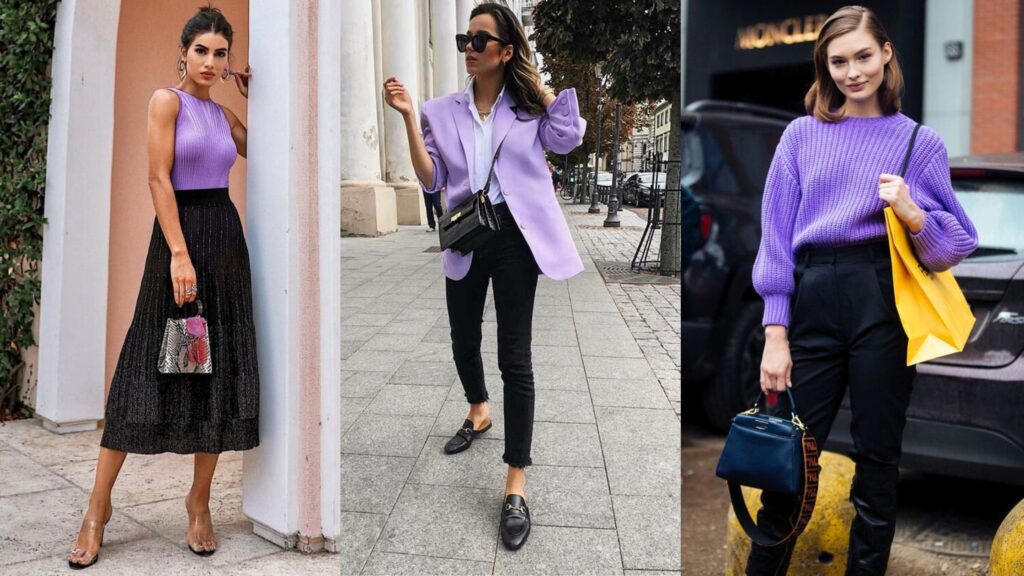 Quais cores combinam com roxo - look roxo + preto Quais cores combinam com roxo - look roxo + preto