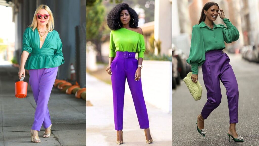 Quais cores combinam com roxo - look roxo + verde Quais cores combinam com roxo - look roxo + verde
