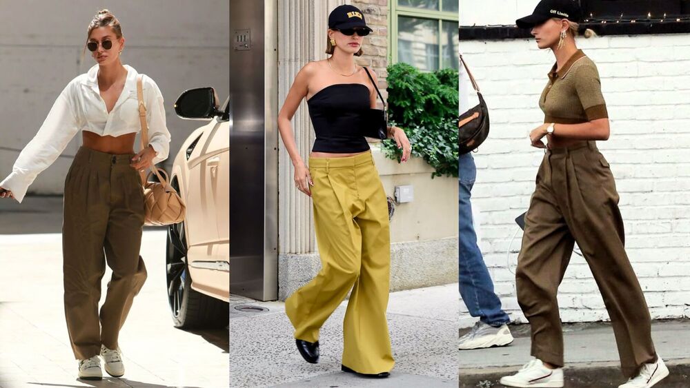 O estilo da Hailey Bieber - camisa oversize + calça alfaiataria O estilo da Hailey Bieber - camisa oversize + calça alfaiataria
