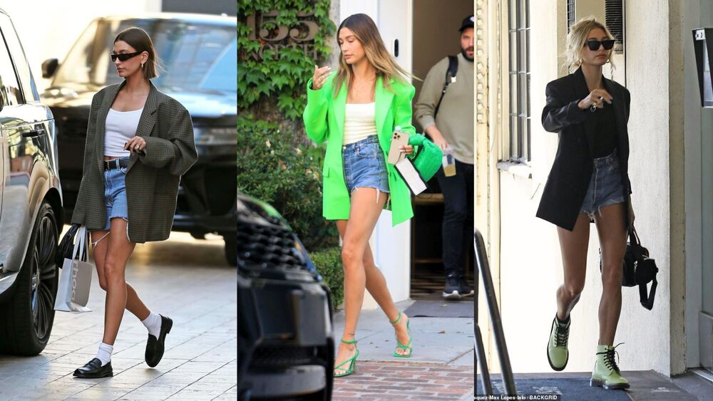 O estilo da Hailey Bieber - short + blazer O estilo da Hailey Bieber - short + blazer