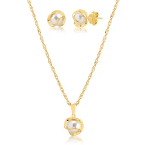Conjunto Colar E Brinco Com Pingente de Pérola