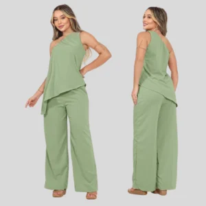Conjunto Nula Manga Caimento Assimétrico Verde Menta