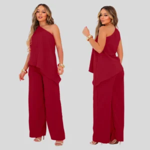 Conjunto Nula Manga Caimento Assimétrico Vermelho Marsala
