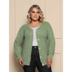SUÉTER FEMININO PLUS SIZE VERDE OLIVA