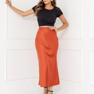 Saia Elegante de Cetim Terracota