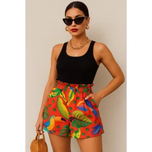 Short Feminino Estampado Vermelho