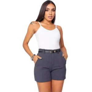 Short Feminino Linho Cinza