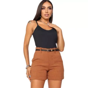 Short Feminino Linho Marrom