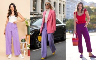 Looks com Calça Roxa Lilás, Ameixa, Escuro e Lavanda