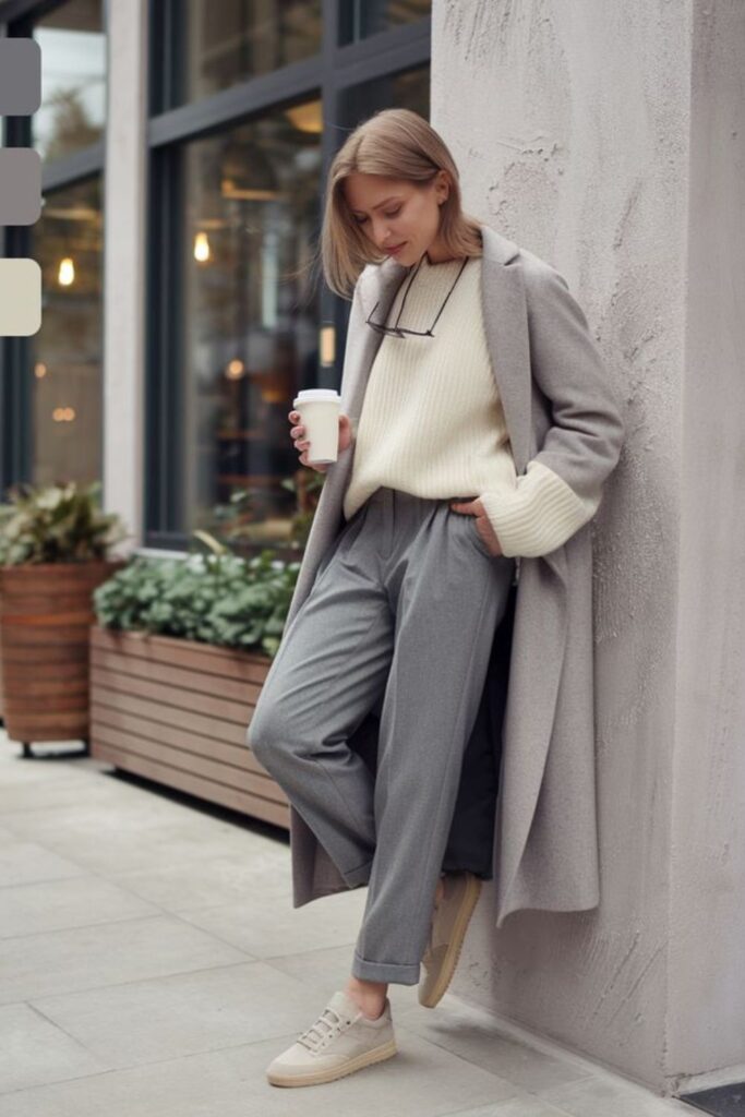Looks com calça cinza - calça cinza e blusa de trico Looks com calça cinza - calça cinza e blusa de trico