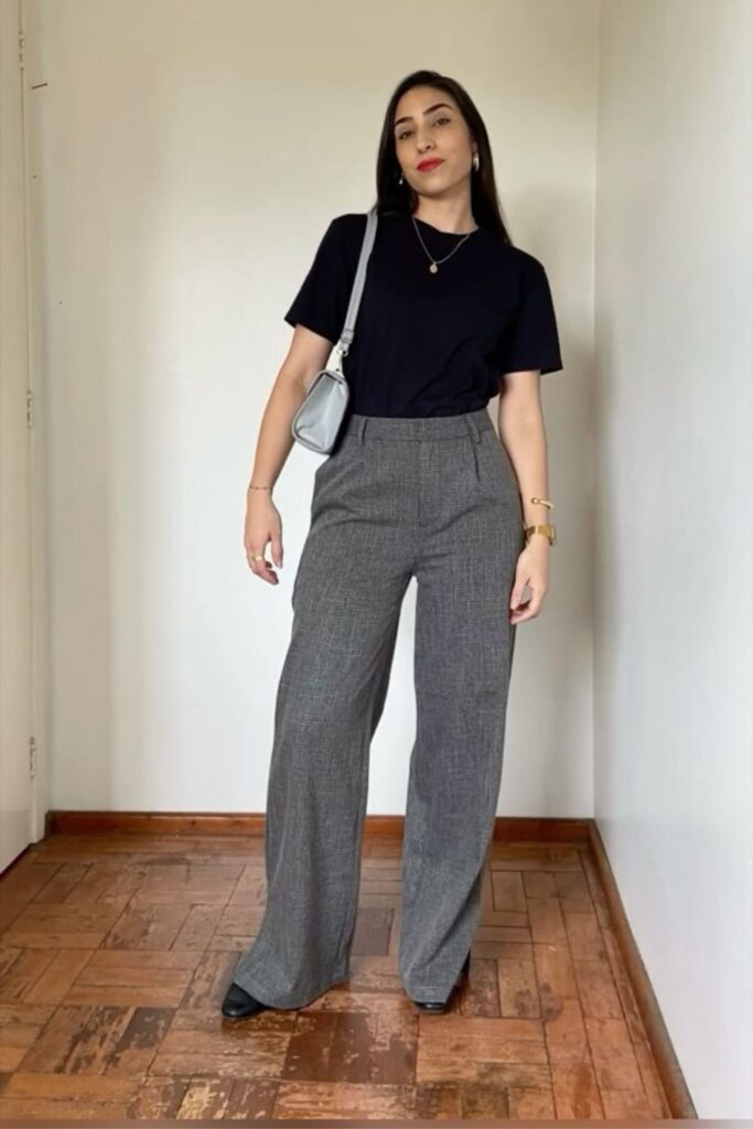 Looks com calça cinza - calça cinza e blusa preta Looks com calça cinza - calça cinza e blusa preta (1)